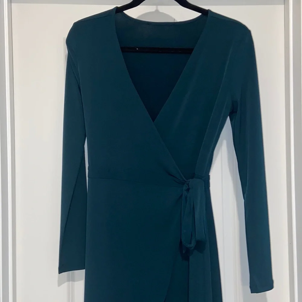 Emerald Green Wrap Dress - Picture 2 of 4